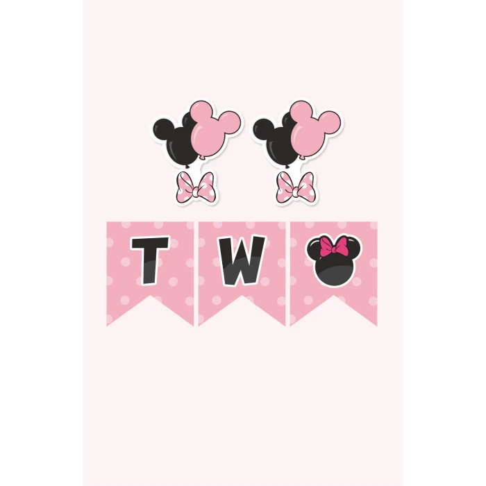 Minnie Mouse Pink Temalı TWO Banner (Kalın Kağıt) Doğum Günü