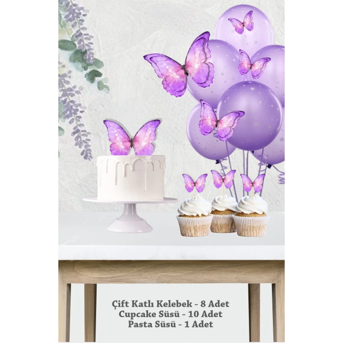 Mor Kelebekli 3 Boyutlu Parti Seti Malzemeleri