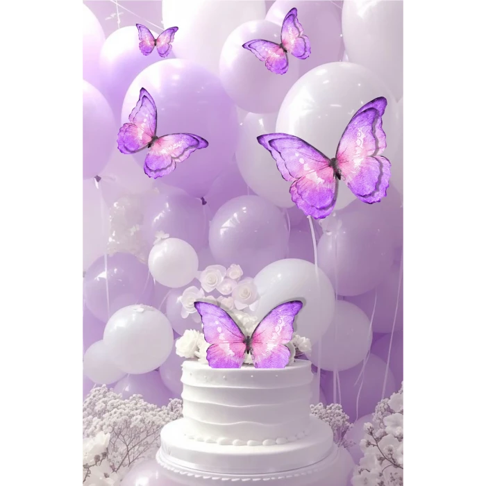 Mor Kelebekli 3 Boyutlu Parti Seti Malzemeleri