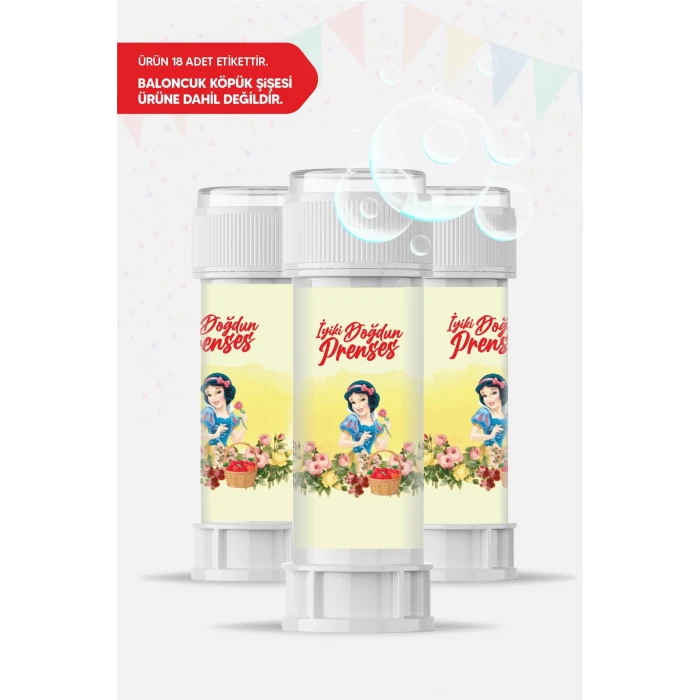 Pamuk Prenses Temalı Doğum Günü * 18 Adet Köpük Baloncuk Etiketi
