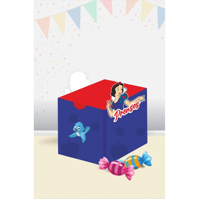 Pamuk Prenses Teması Kutu - Mini Hediyelik ( Şeker, Sakız, Draje, Mini Oyuncak ) 5x5x5 cm *8li Paket