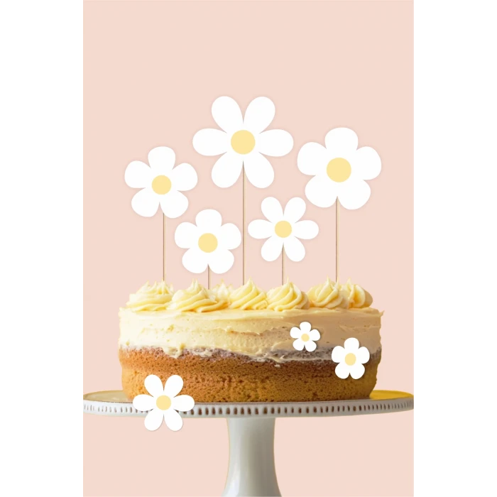 Papatya Temalı Doğum Günü Kürdanlı Pasta Süsü