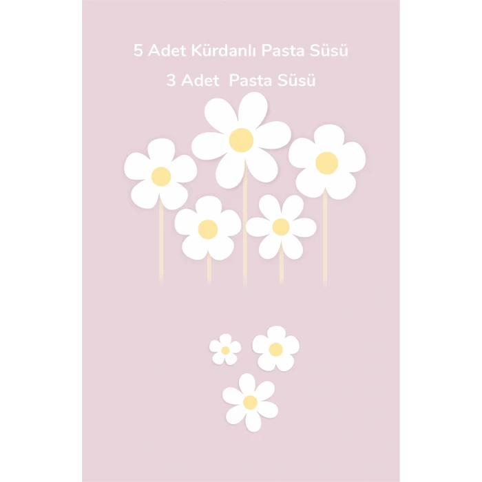 Papatya Temalı Doğum Günü Kürdanlı Pasta Süsü