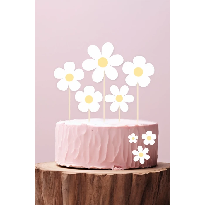 Papatya Temalı Doğum Günü Kürdanlı Pasta Süsü