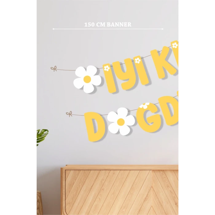 Papatya Temalı İyi Ki Doğdun Büyük Banner *Kalın Kağıt 150 cm