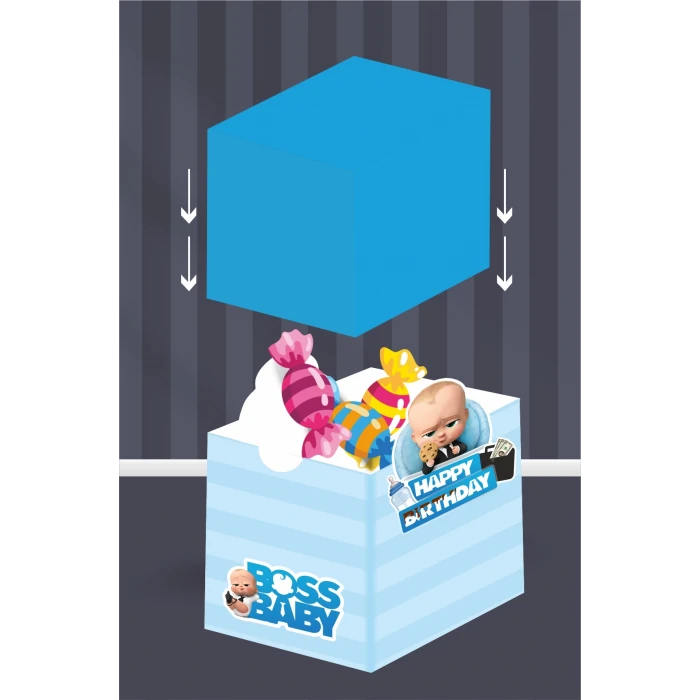 Patron Bebek Boss Baby Teması Kutu - Mini Hediyelik ( Şeker, Sakız, Draje, Mini Oyuncak ) 5x5x5 cm *8li Paket