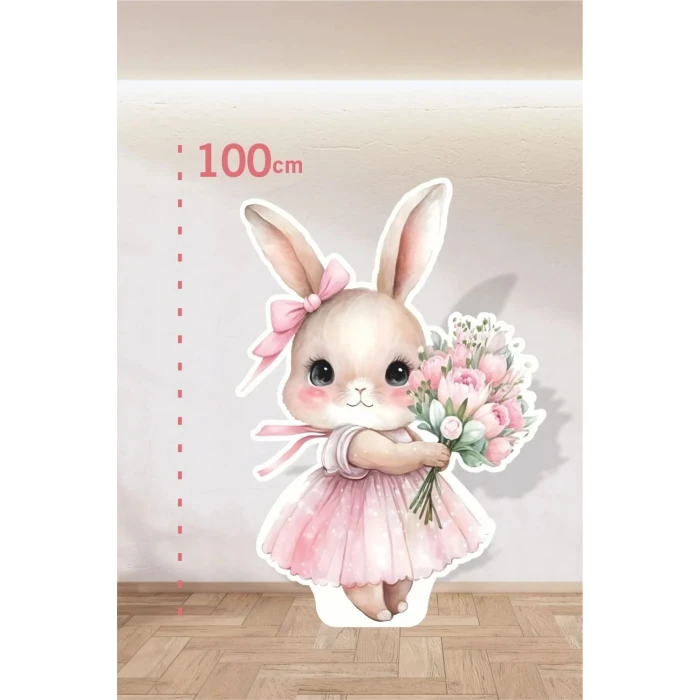Pembe Çiçekli Tavşan Pink Konsept | Tasarım | Kapı | Oda | Dekor 100 cm Ayaklı Pano