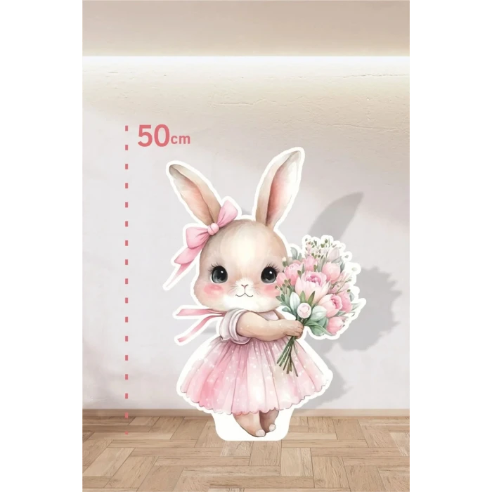 Pembe Çiçekli Tavşan Pink Konsept | Tasarım | Kapı | Oda | Dekor 50 cm Ayaklı Pano