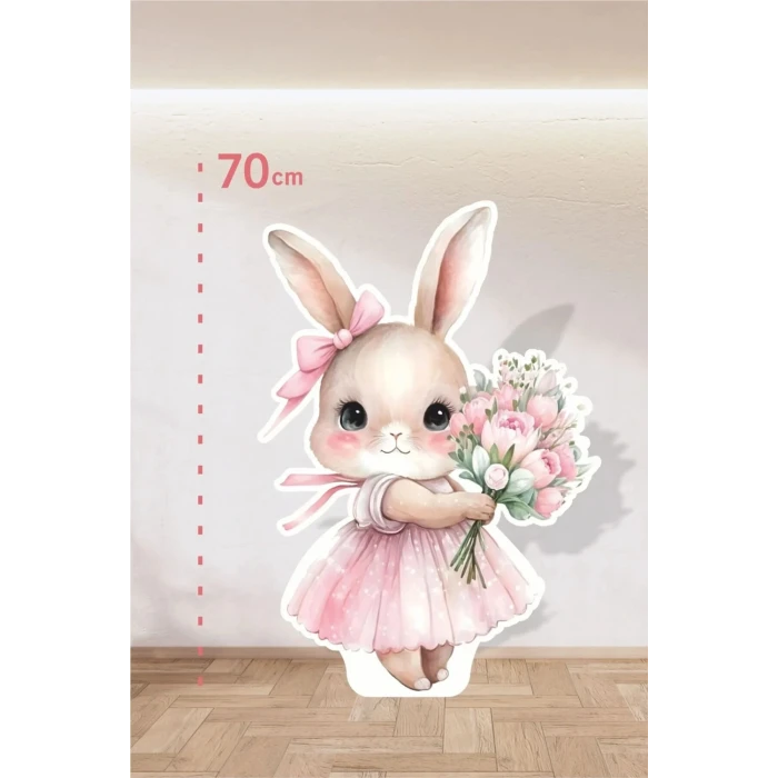 Pembe Çiçekli Tavşan Pink Konsept | Tasarım | Kapı | Oda | Dekor 70 cm Ayaklı Pano