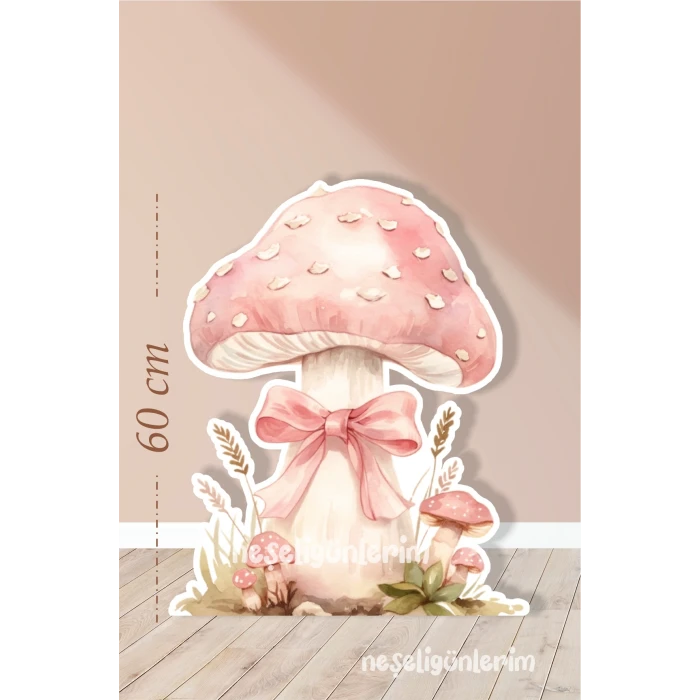 Pembe Fiyonklu Mantar Konseptli Ayaklı Pano 60 cm | Pembe | Pudra | Dekor