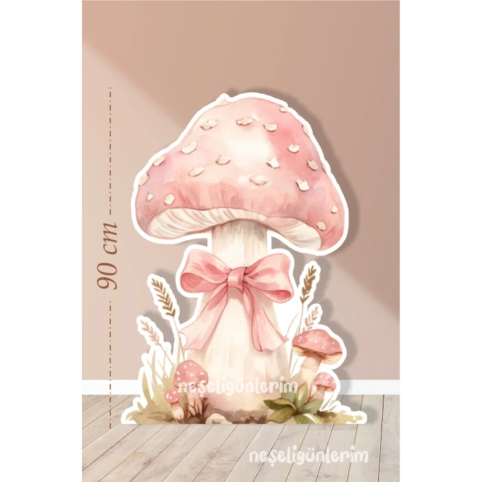 Pembe Fiyonklu Mantar Konseptli Ayaklı Pano  90 cm | Pembe | Pudra | Dekor