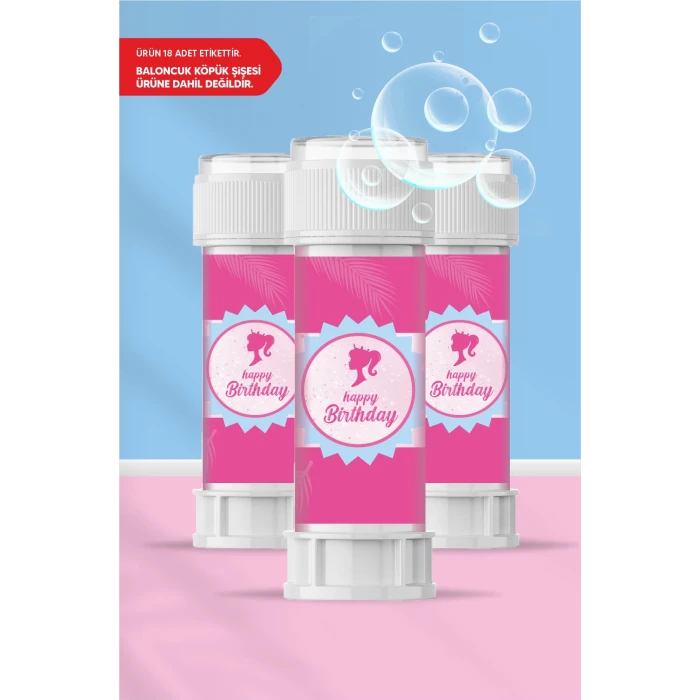 Pembe Kız Temalı - 18 Adet Köpük Baloncuk Etiketi
