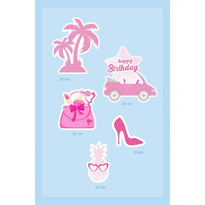 Pembe Kız Temalı Ayaklı Pano Set (Masa Üstü) *Kalın Kağıt