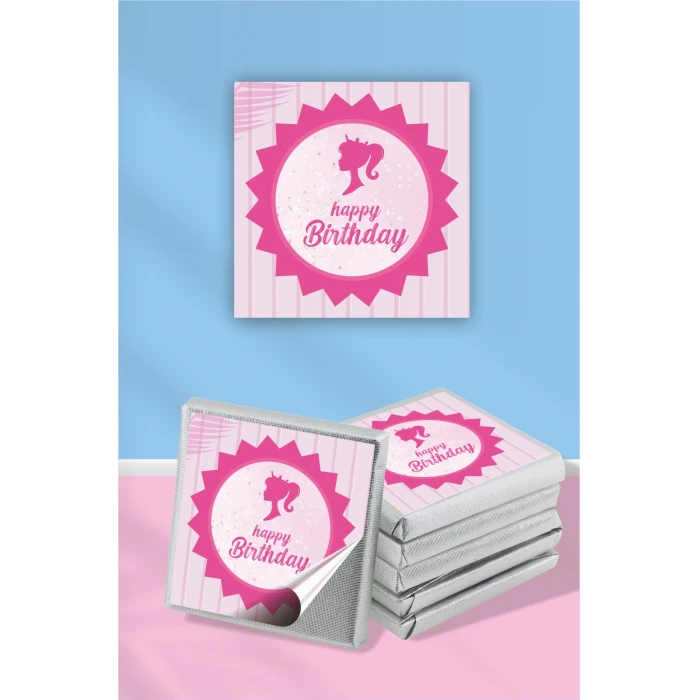 Pembe Kız Temalı Çikolata Etiketi * Sticker * 60 adet 4x4 cm