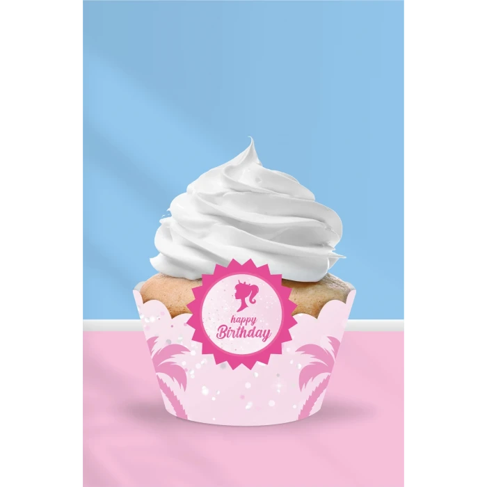 Pembe Kız Temalı Cupcake Sargısı 8li