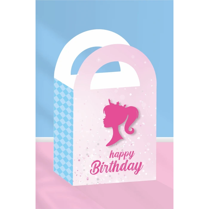 Pembe Kız Temalı Mini Çanta 12x7 cm 8li Paket