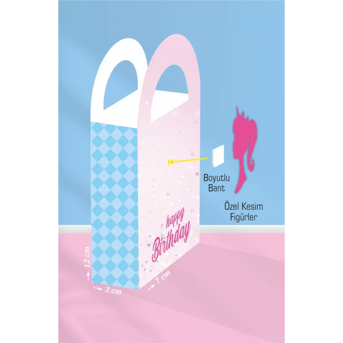 Pembe Kız Temalı Mini Çanta 12x7 cm 8li Paket