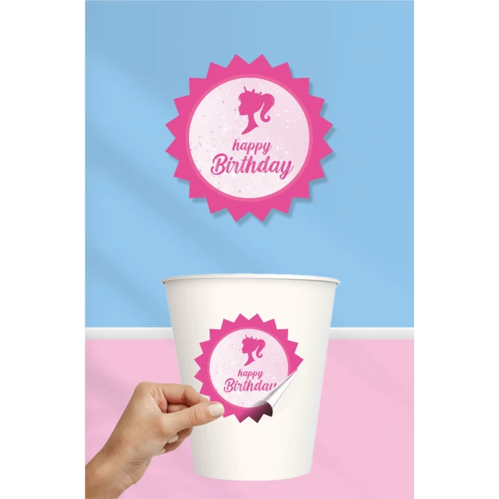 Pembe Kız Temalı Sticker (Etiket) ** Yapışkanlı Kağıt