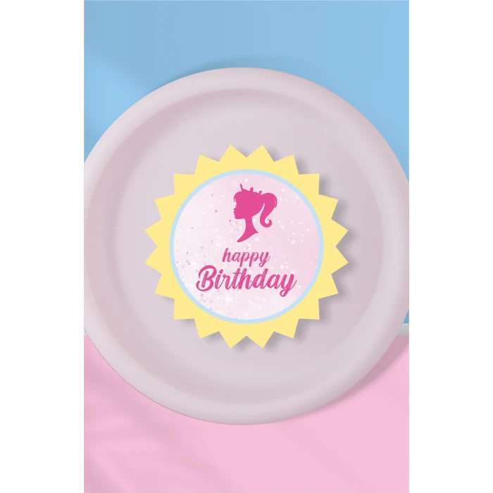 Pembe Kız Temalı Tabak Sticker (Etiket) 15li * Yapışkanlı Kağıt