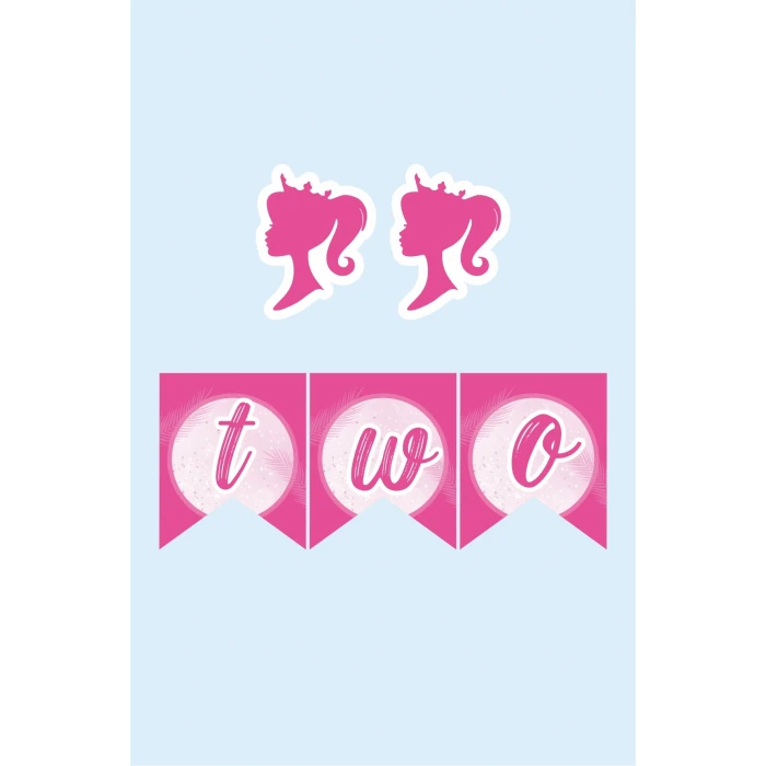 Pembe Kız Temalı TWO Banner (Kalın Kağıt) Doğum Günü