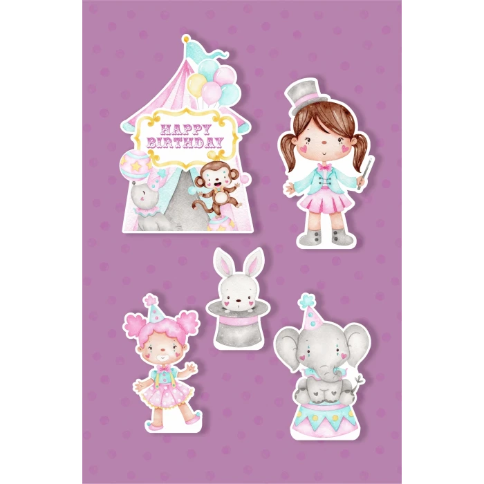 Pembe Sirk Temalı Doğum Günü Ayaklı Pano (Masa Üstü) *Kalın Kağıt