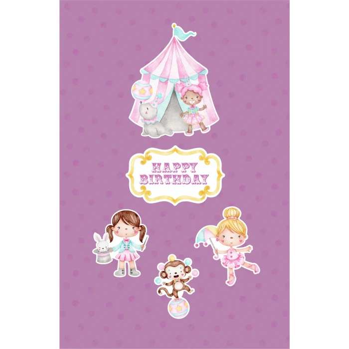 Pembe Sirk Temalı Doğum Günü Kürdanlı Pasta Süsü