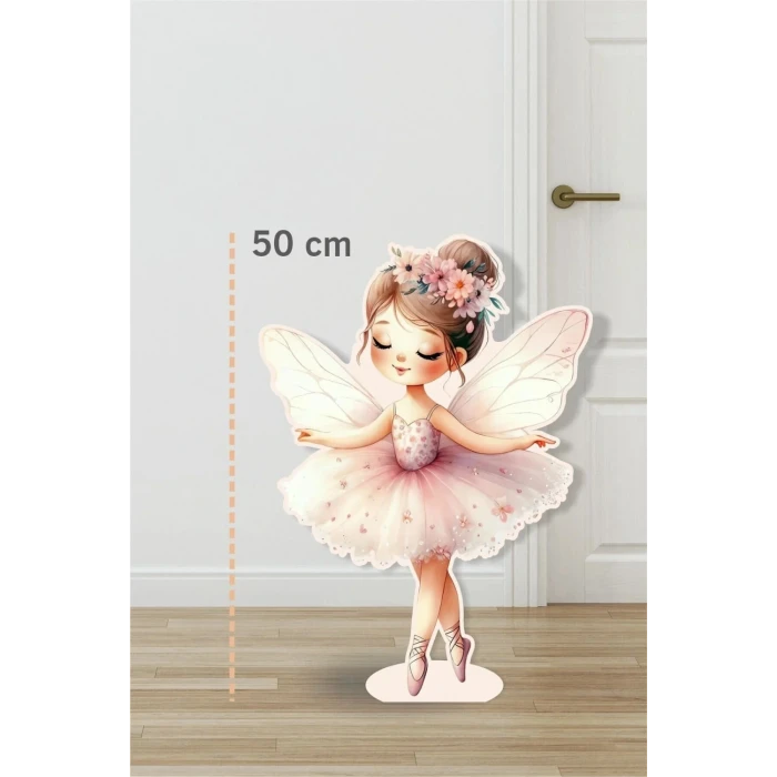 Peri Kızı Çiçekli Taç Soft Pink 50 cm Ayaklı Pano | Dekor | Pink | Pembe