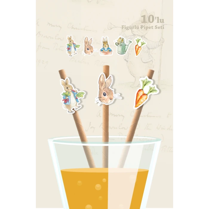 Peter Rabbit Tavşan Temalı 10lu Figürlü Pipet Seti