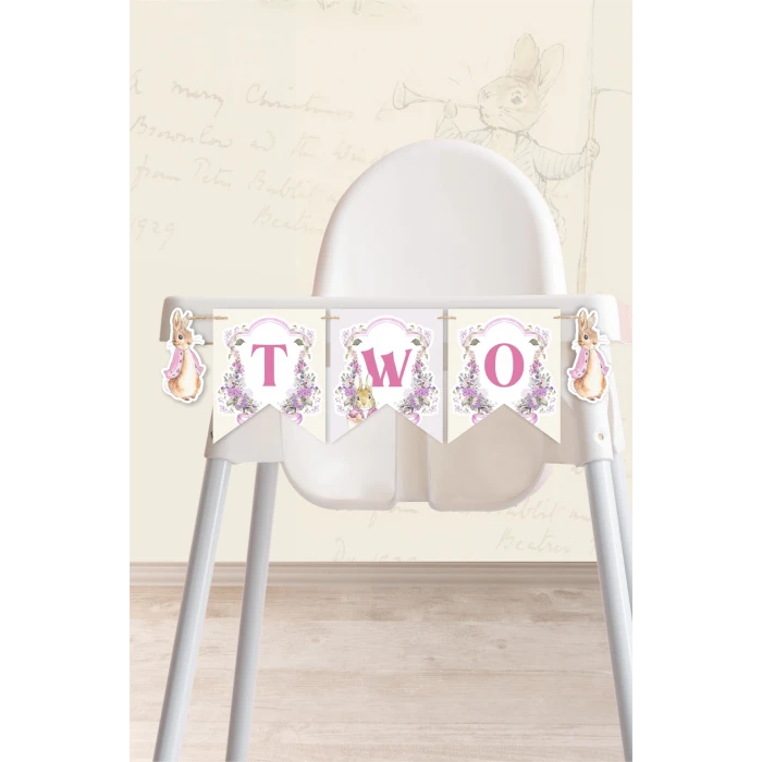 Pink Rabbit Pembe Tavşan Temalı TWO Banner (Kalın Kağıt) Doğum Günü