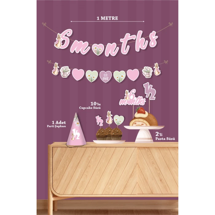 Pink Rabbit Pembe Tavşan Yarım Yaş Partisi Doğum Günü Seti 6 Months Party