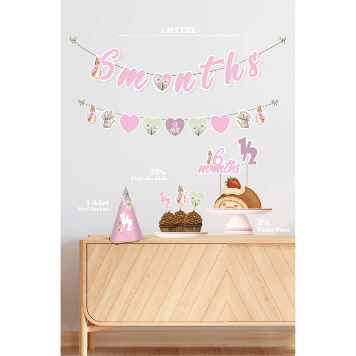 Pink Rabbit Pembe Tavşan Yarım Yaş Partisi Doğum Günü Seti 6 Months Party