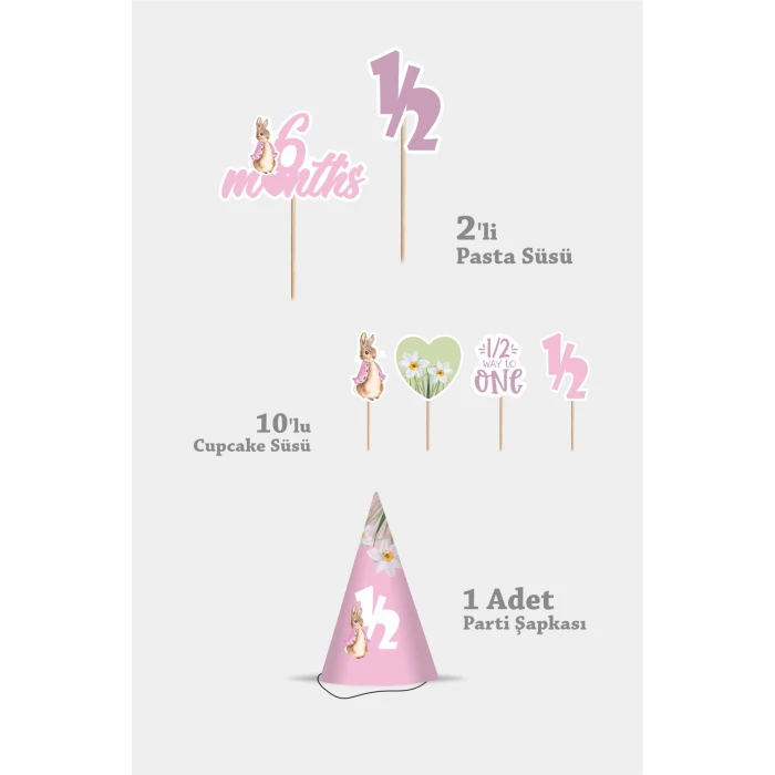 Pink Rabbit Pembe Tavşan Yarım Yaş Partisi Doğum Günü Seti 6 Months Party