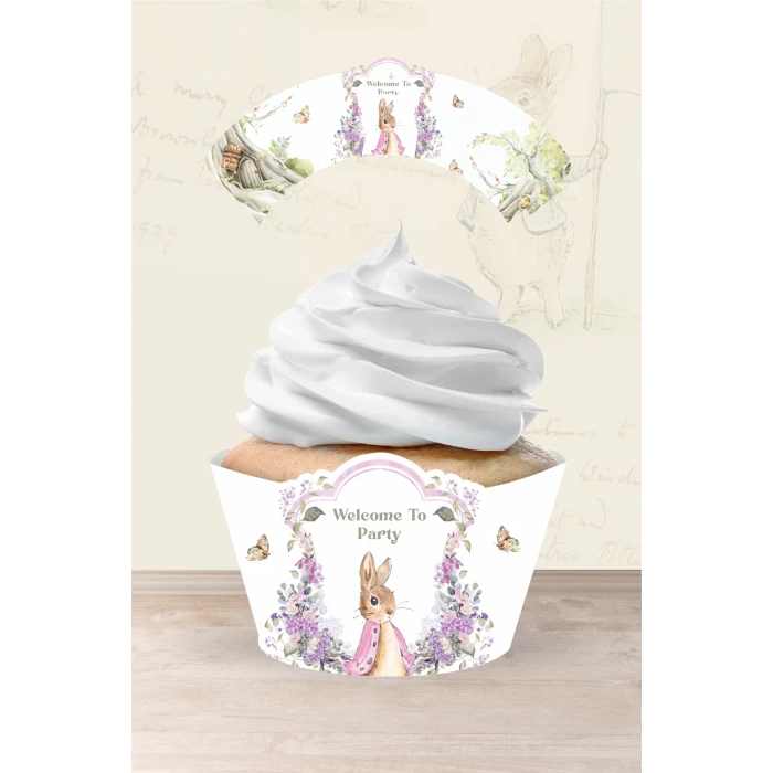 Pink Rabbit Pembe Tavşan Temalı Cupcake Sargısı 8li
