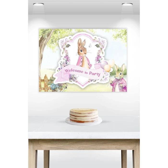 Pink Rabbit Pembe Tavşan Temalı Doğum Günü * Branda Afiş 50x70 cm
