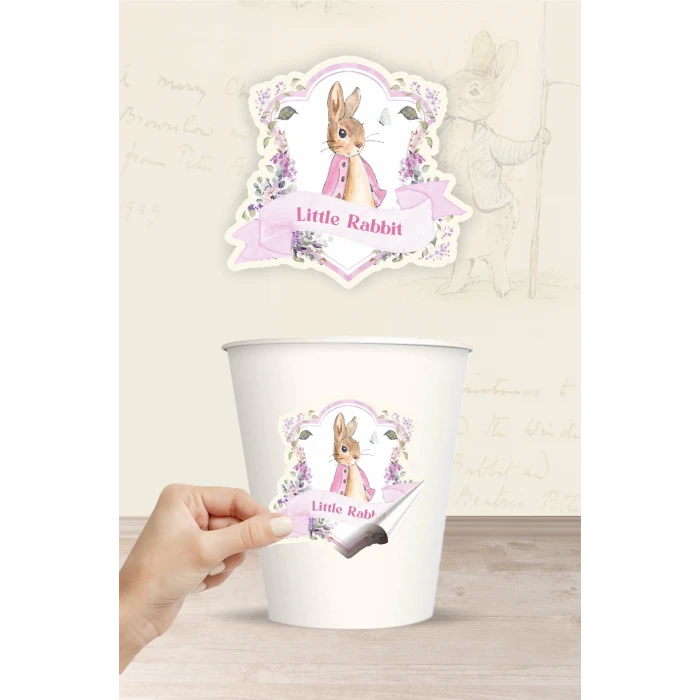 Pink Rabbit Pembe Tavşan Temalı Sticker (Etiket) ** Yapışkanlı Kağıt
