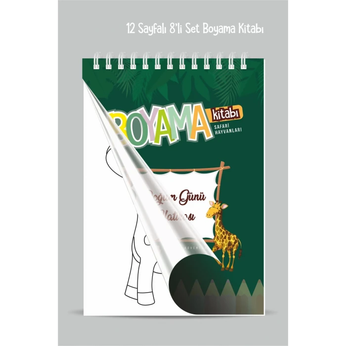 Safari Konsepti Boyama Kitabı 12 Sayfa A6 8li Set