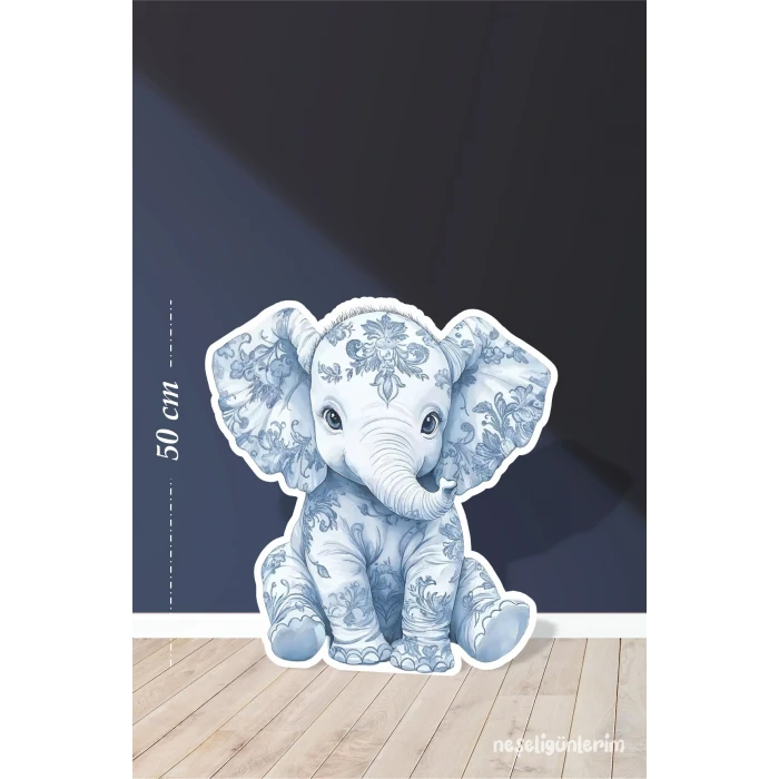 Safari Mavi Oturan Fil Temalı 50 cm Ayaklı Pano Konsept | Tasarım | Kapı | Oda | Dekor