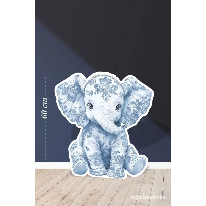 Safari Mavi Oturan Fil Temalı 60 cm Ayaklı Pano Konsept | Tasarım | Kapı | Oda | Dekor