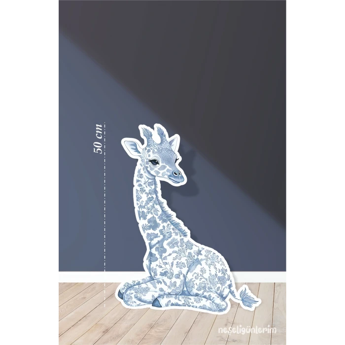 Safari Mavi Oturan Zürafa Temalı 50 cm Ayaklı Pano Konsept | Tasarım | Kapı | Oda | Dekor