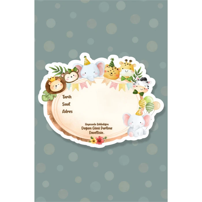 Safari Party Temalı Doğum Günü Davetiye 15li