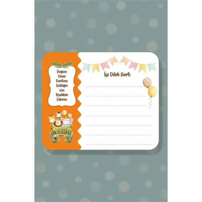Safari Party Temalı Doğum Günü Dilek Kartı 20li