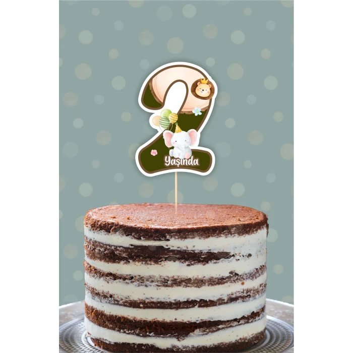 Safari Party Teması 2 Yaşında Pasta Süsü *Kalın Kağıt