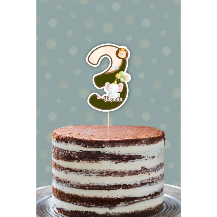 Safari Party Teması 3 Yaşında Pasta Süsü *Kalın Kağıt