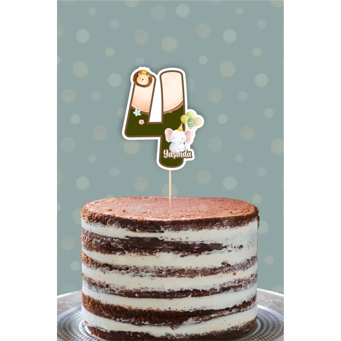 Safari Party Teması 4 Yaşında Pasta Süsü *Kalın Kağıt