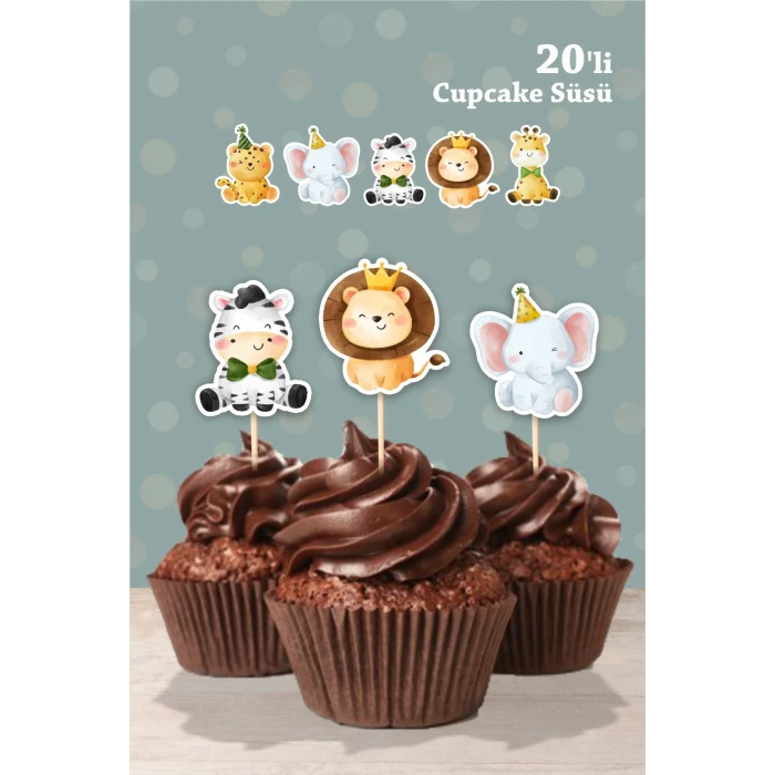 Safari Party Teması Cupcake Süsü 20li