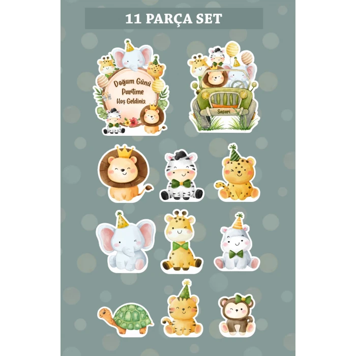 Safari Party Teması Doğum Günü * 11 Parça Ayaklı Pano Seti