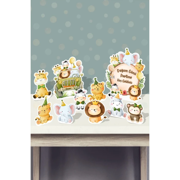 Safari Party Teması Ayaklı Masa Üstü Pano Doğum Günü (Masa Üstü) *Kalın Kağıt