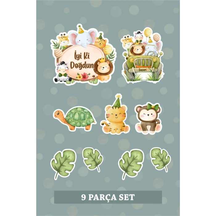 Safari Party Teması Pasta Süsü Seti 9 Parça