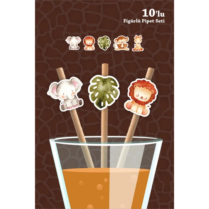 Safari Pastel Temalı 10lu Figürlü Pipet Seti