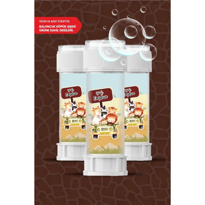 Safari Pastel Temalı - 18 Adet Köpük Baloncuk Etiketi